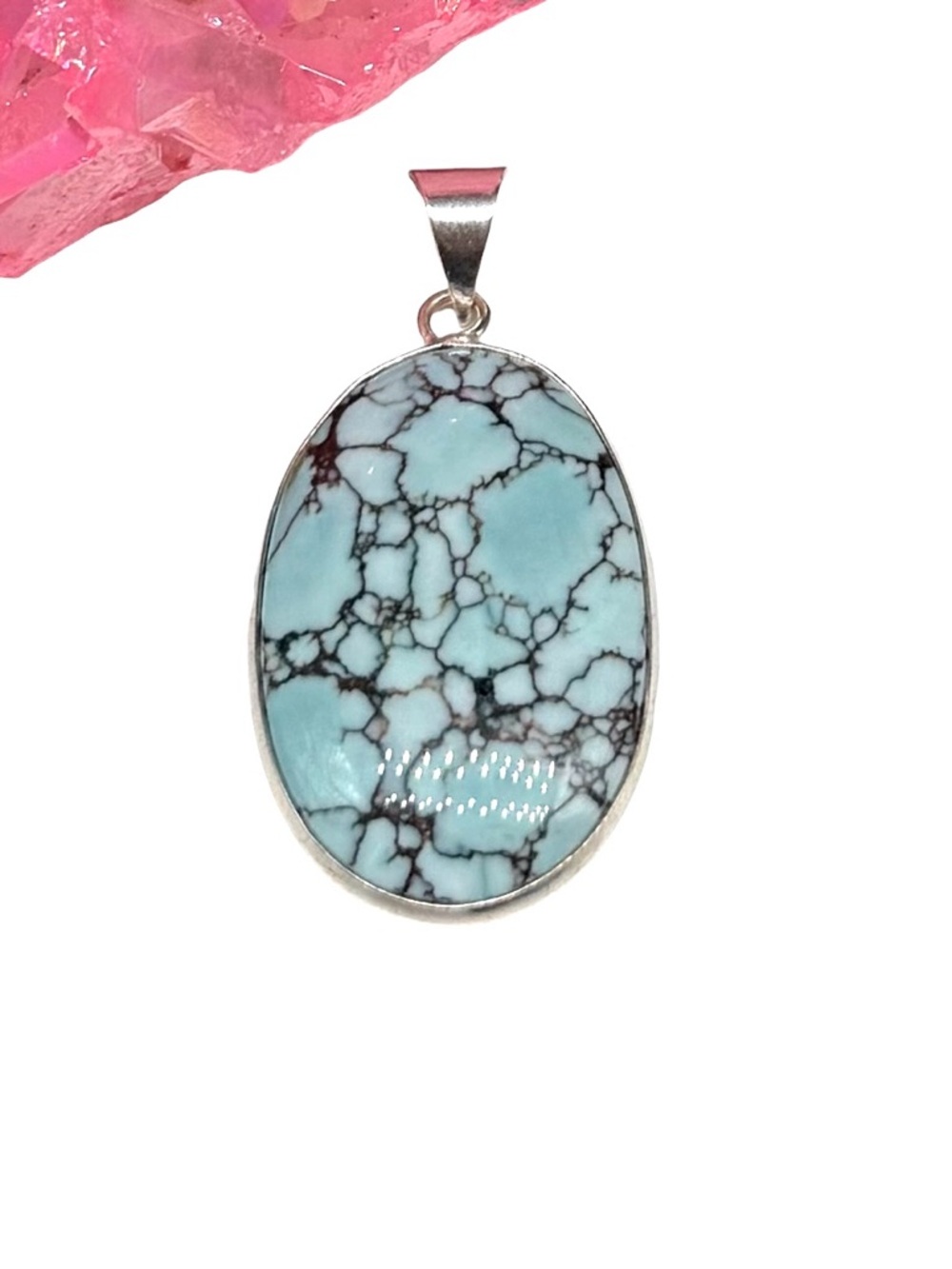 Turquoise Howlite Necklace Pendant 925 Sterling Silver Overlay Oval Stone